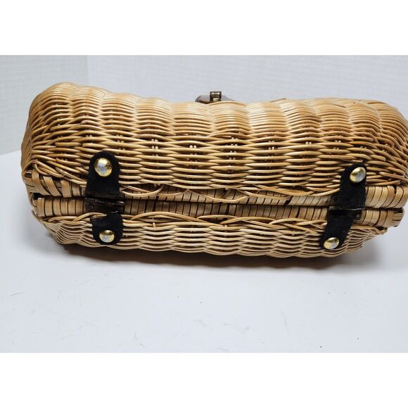 Vintage Simon Wicker Basket Purse Pocketbook Lucite Handle Frame 50's 60's Retro - Picture 6 of 9